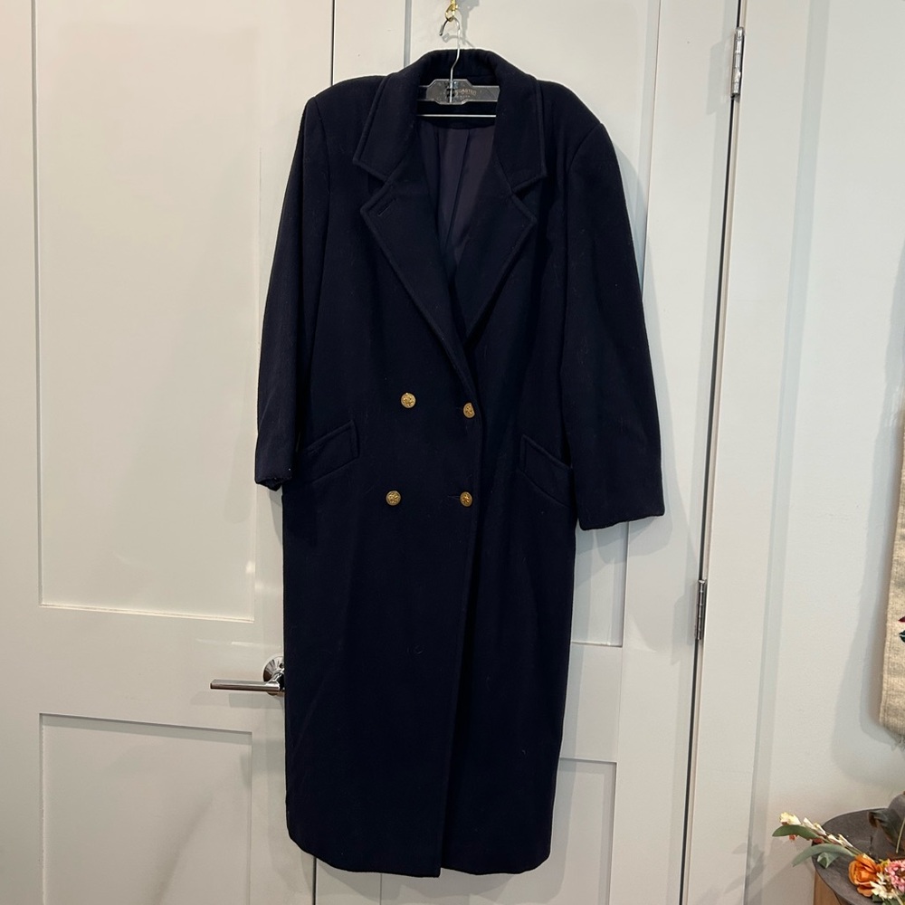 Vintage Navy Double-Breasted Wool Trench Coat